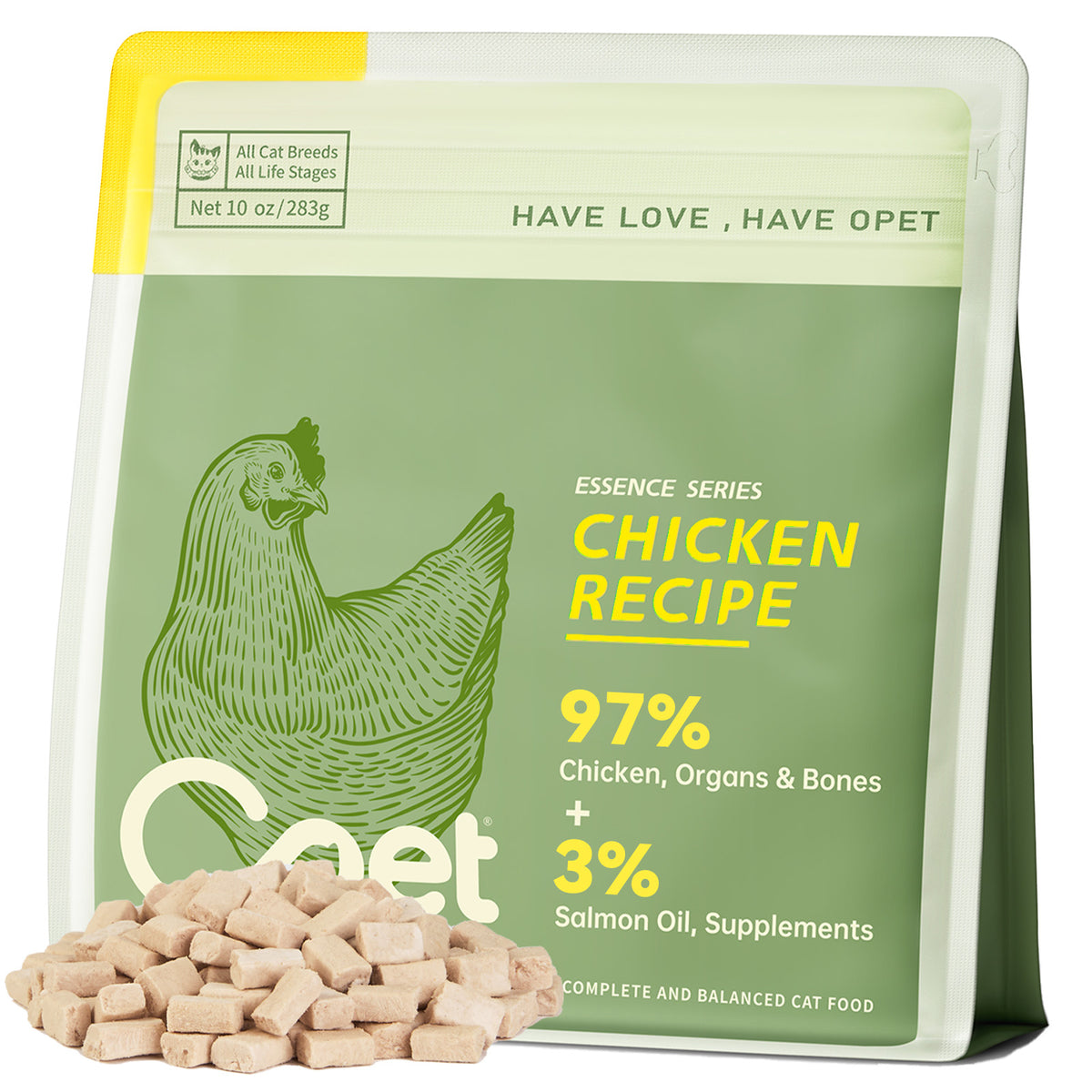 OPET Freeze-Dried Raw Cat Food – Chicken Recipe with Salmon Oil