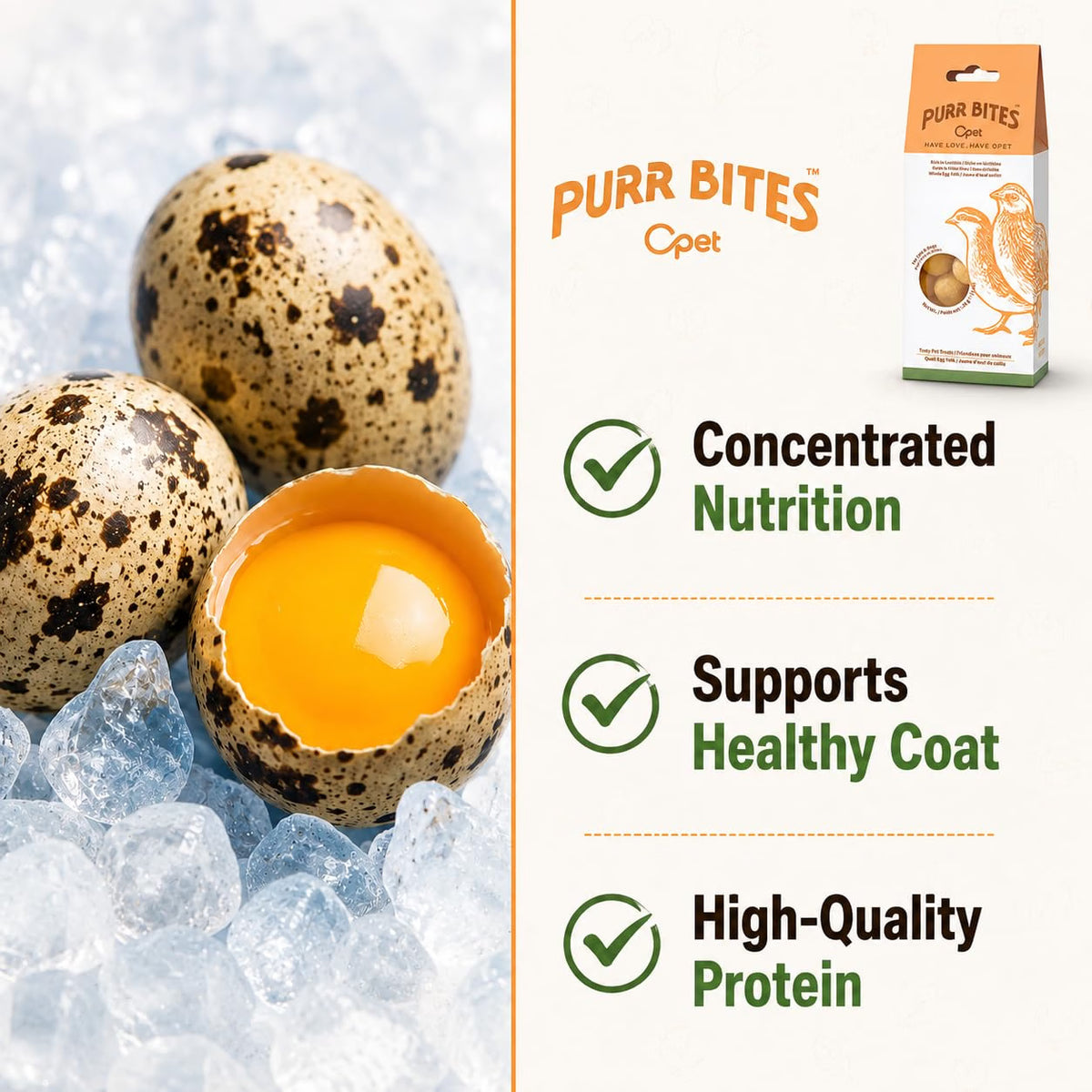 OPET Purr Bites Freeze Dried Cat Treats(Quail Egg Yolk, 2.8g)
