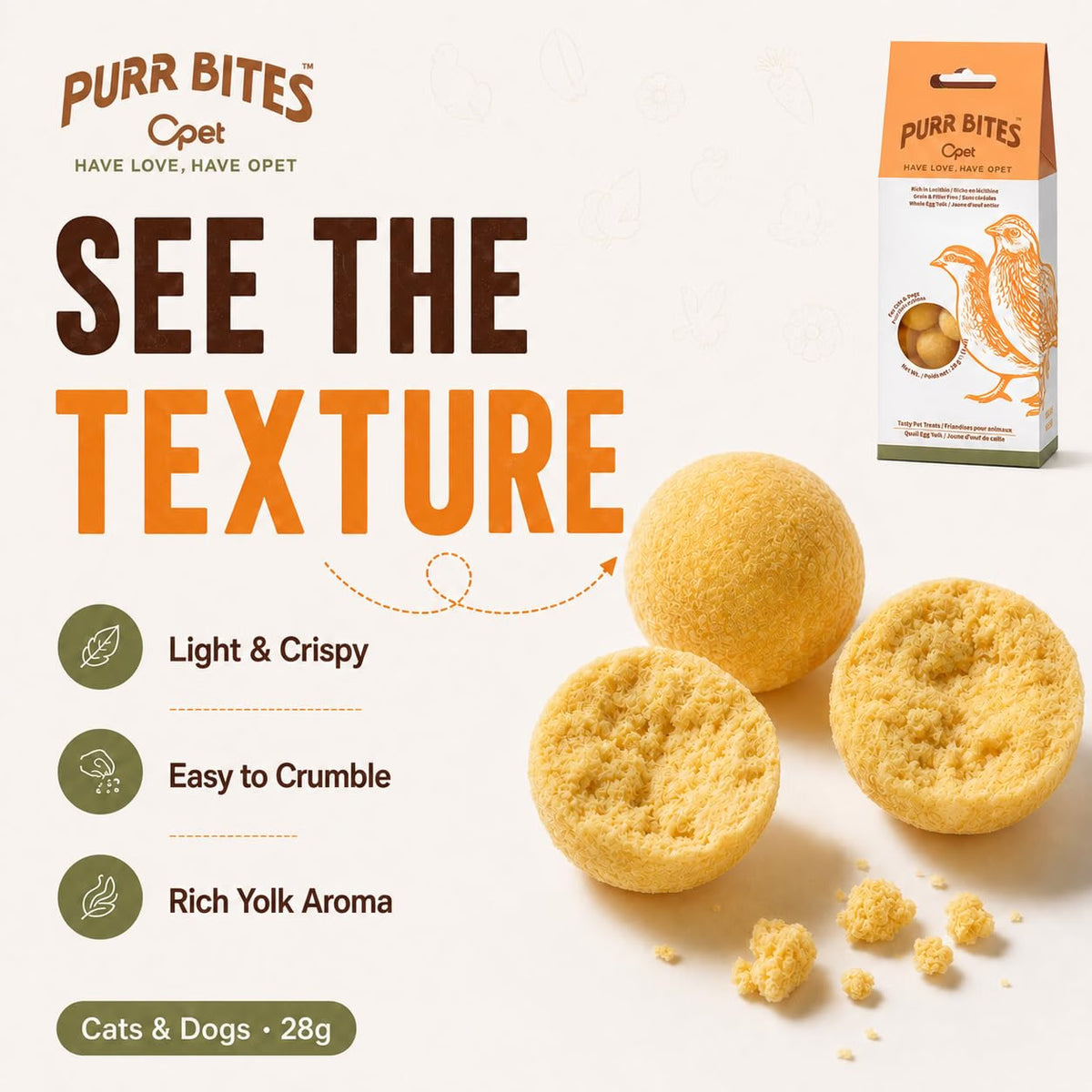 OPET Purr Bites Freeze Dried Cat Treats(Quail Egg Yolk, 2.8g)