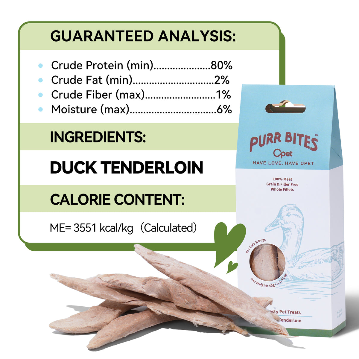 OPET Purr Bites Freeze Dried Cat Treats (Duck Breast Whole Fillets, 40g)