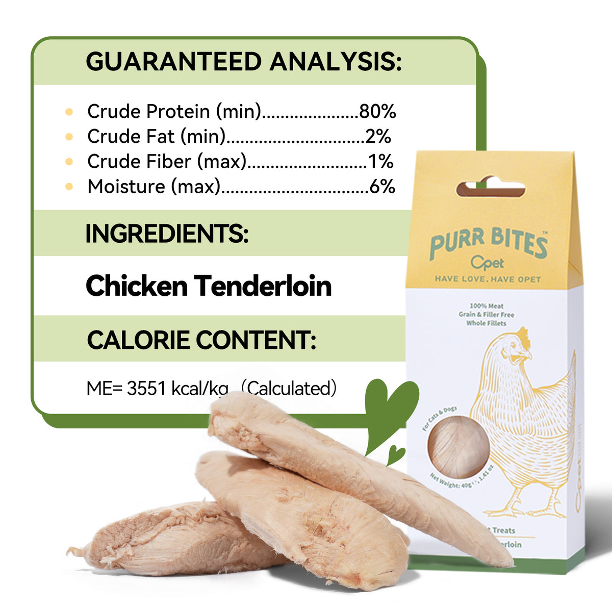 OPET Purr Bites Freeze Dried Cat Treats (Chicken Breast Whole Fillets, 40g)